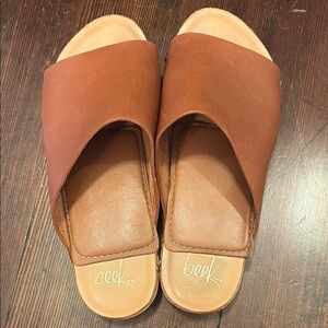 Beek Tan Leather Slide Sandals Clogs